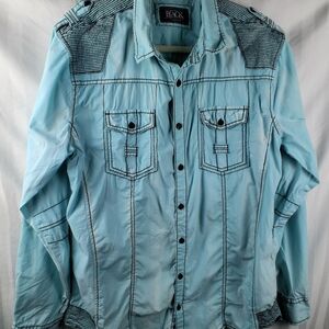 Buckle Black Aqua Shirt Detailed Stitching Size L